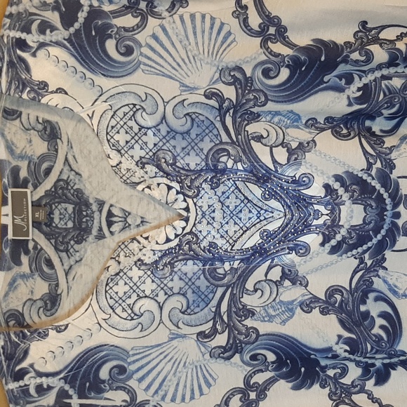 JM Collection Women's XL White And Blue Patterned Blouse - Picture 5 of 14